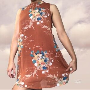 ⚫️ Meraki brown blue floral midi boho dress